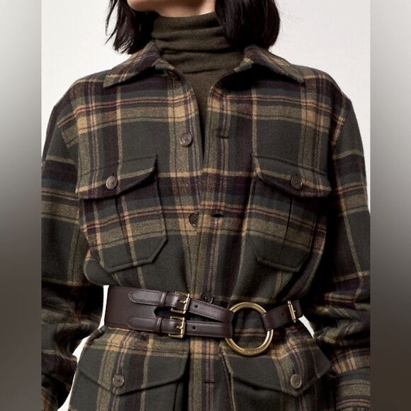 Ralph Lauren Collection Fall 2023 Andrya Olive Plaid Shirt Jacket - Picture 5 of 17